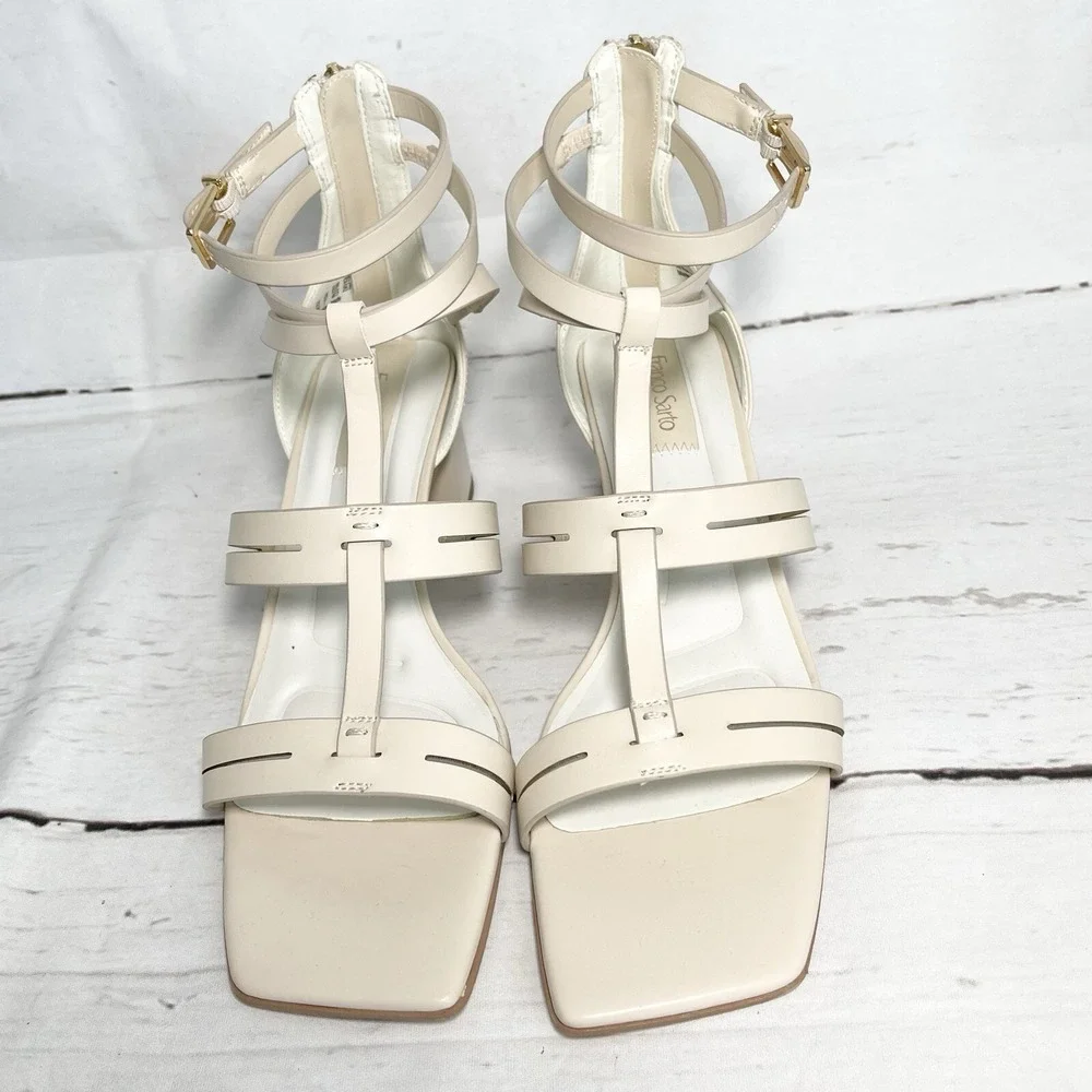 Franco Sarto Korie Shoes Women's 9.5M Beige Leather Ankle Strap Strappy New